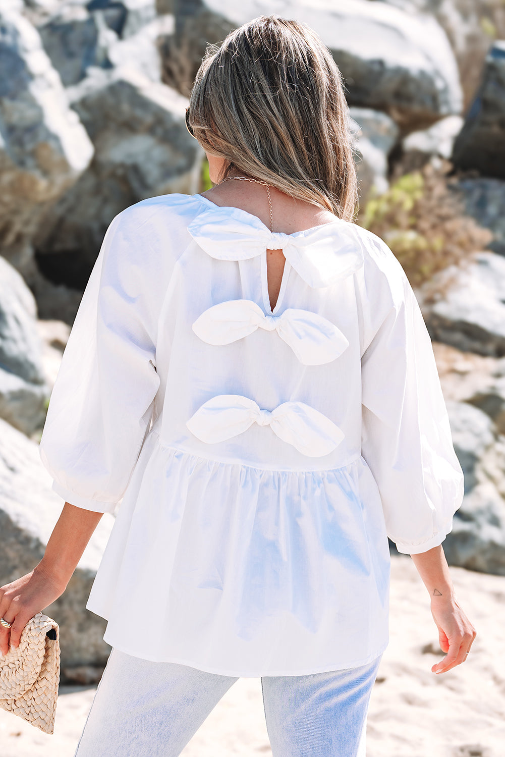Paula Bow Knot Cutout Back Blouse-1