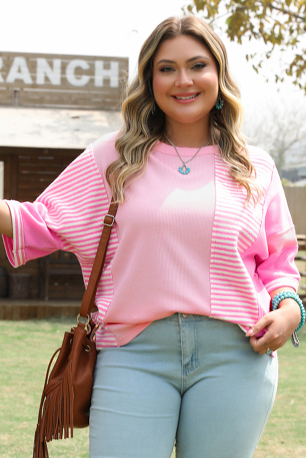 Reagan Plus Size Stripe Patchwork Top-3
