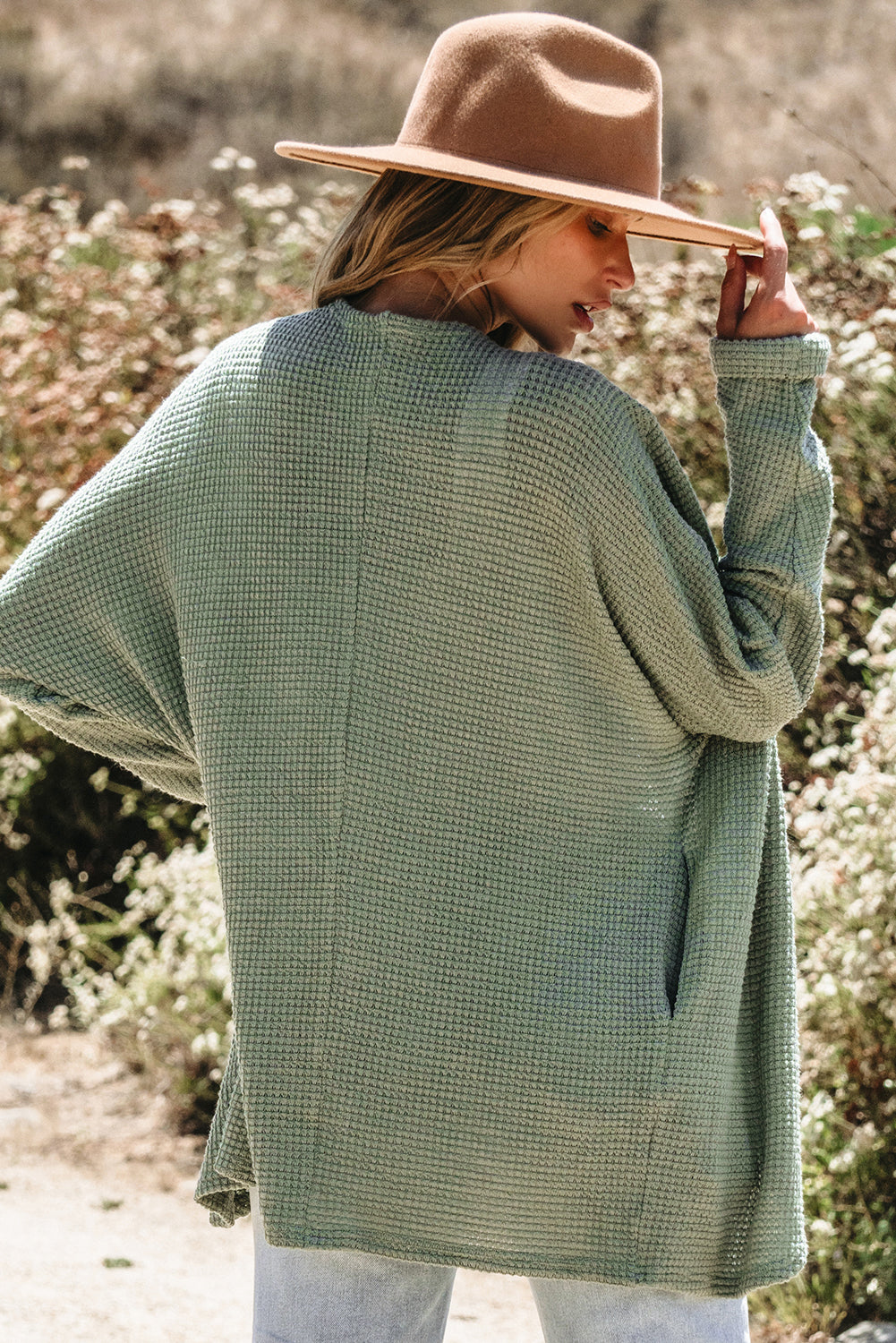 Waffle Knit Open Front Cardigan-1