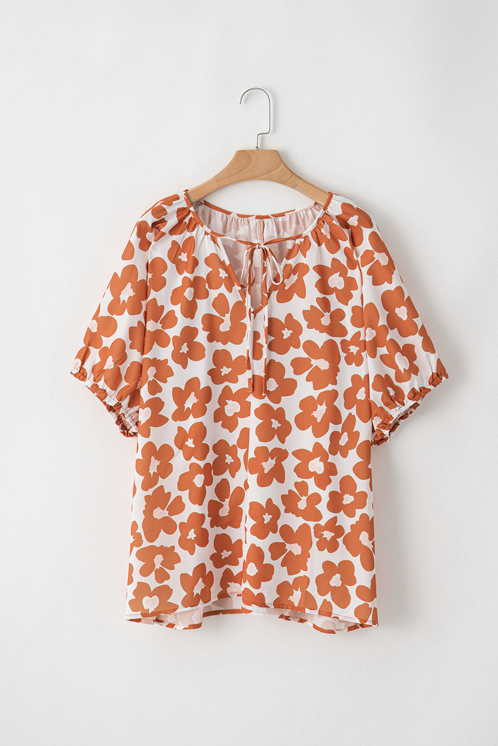 Sky Plus Size Floral Print Drawstring V Neck Short Sleeve Blouse-2