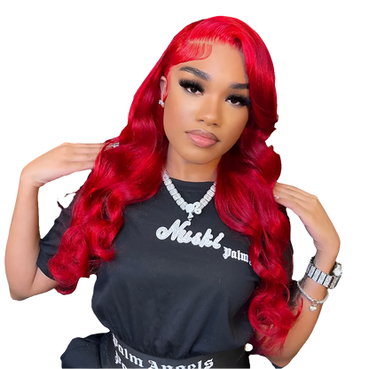Ubest Red 99j Colored 13X6 Body Wave Transparent Lace Front Wigs Human Hair 200％ Density Brazilian Hair Remy Hair T Part Lac Wig