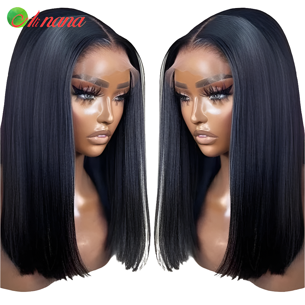 Transparent Straight Bob 13x4 Lace Frontal Wig Peruvian Highlight Yellow Pink Blue Colored Short Bob Human Hair Wig For Women