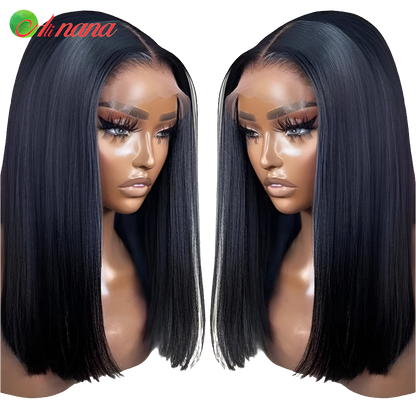 Transparent Straight Bob 13x4 Lace Frontal Wig Peruvian Highlight Yellow Pink Blue Colored Short Bob Human Hair Wig For Women