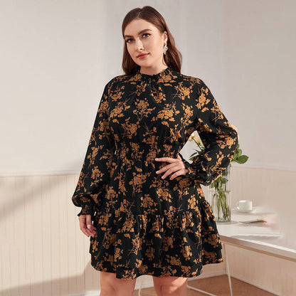 Women’s Floral Ruffle Dress – Turtleneck & Puff Sleeves | Elegant Vintage Style