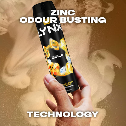 Men Gold Deodorant Body Spray with an Oud Wood & Fresh Vanilla Scent with 48 Hours of Odour Busting, High Defnition Fragrance 200 Ml, Pack of 6