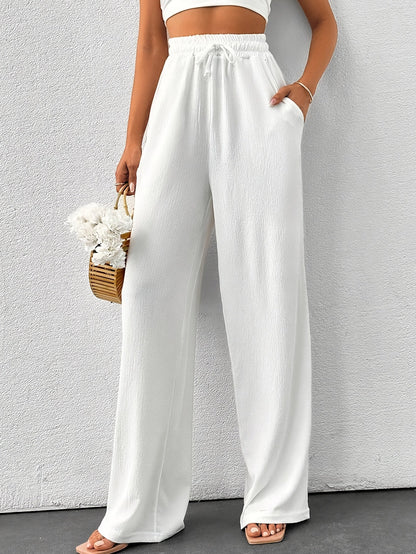 Women's Elegant High-Waist Drawstring Wide Leg Pants