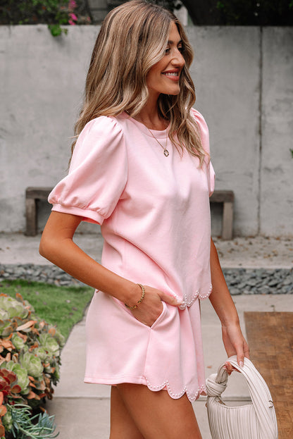 Nova Puff Sleeve Pearl Embellished Scallop Set-2