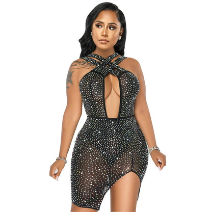 Women's Sexy Mesh Hot Drilling Nightclub Party Dress