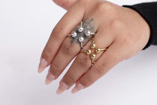 Unique Dual-Tone Sphere Cluster Rings – Modern Silver & Gold Statement Jewelry