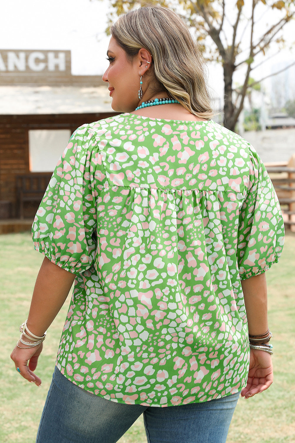 Selena Plus Size Floral Tassel Tie Blouse-1
