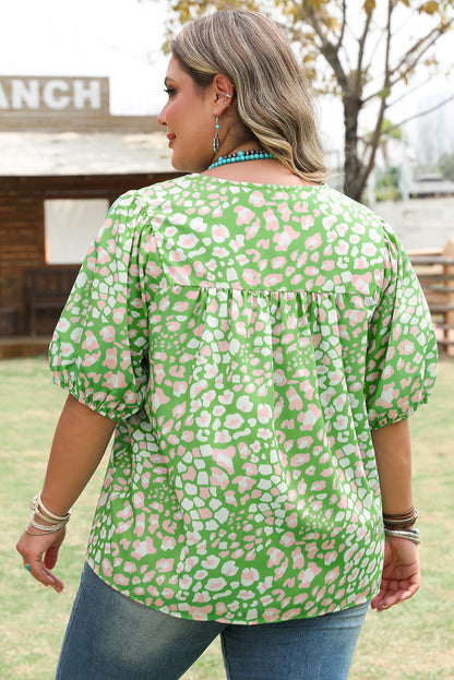 Selena Plus Size Floral Tassel Tie Blouse-1
