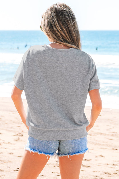 USA Patch Notched Neck Loose Tee-1