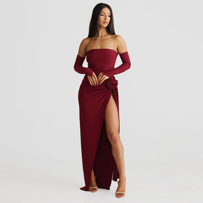 Personalized Solid Color Oversleeve Tube Top Split Skirt Suit