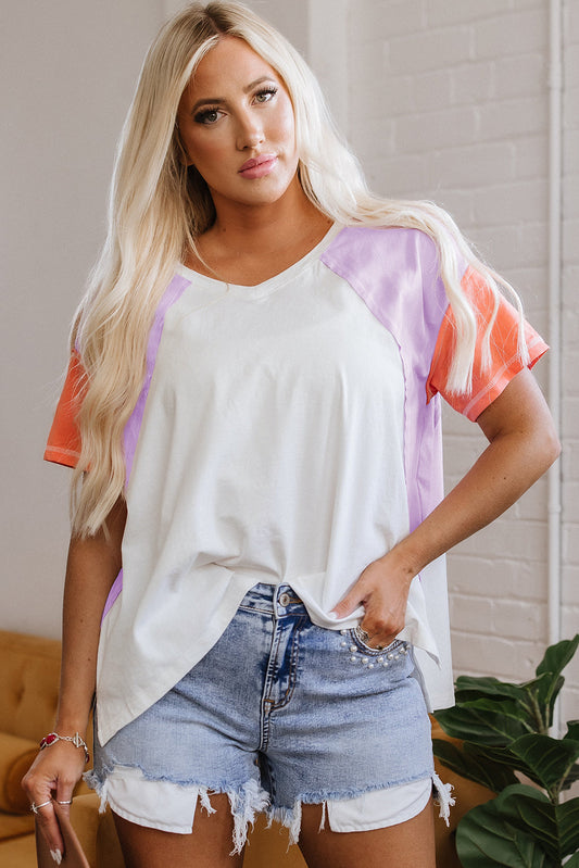 Rosalee V Neck Exposed Seam High Low Top-0