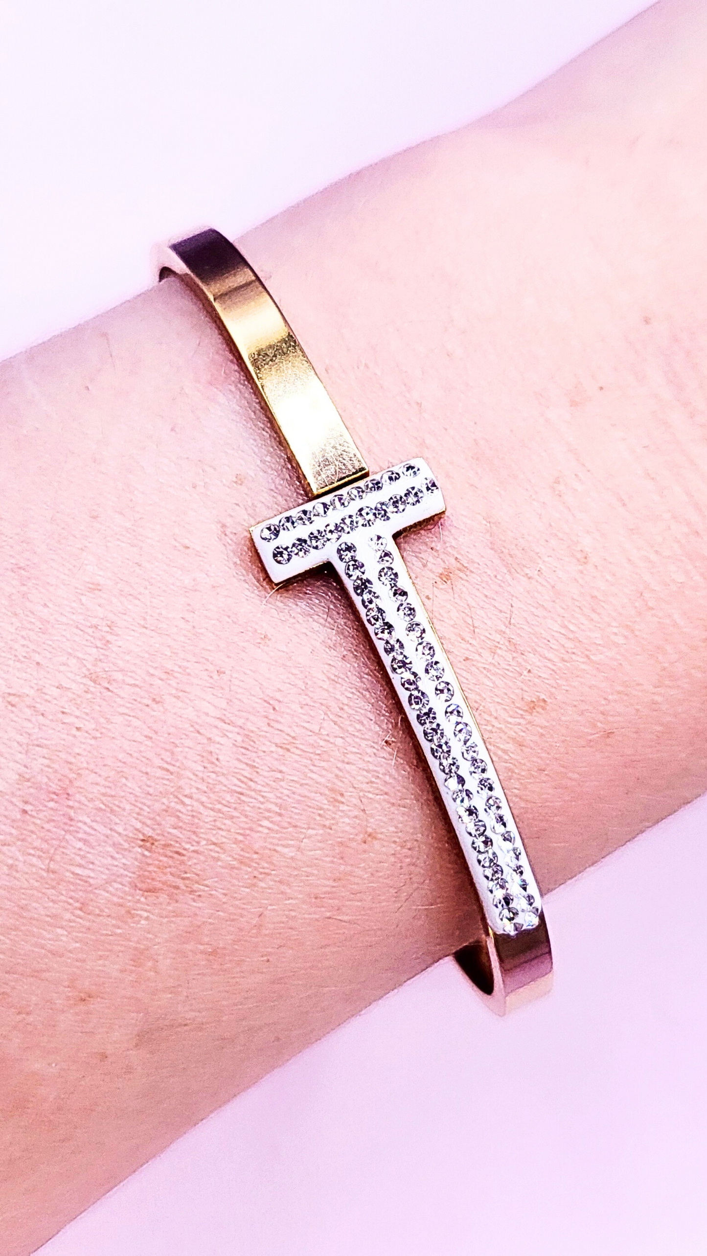 T- Bar Pavé Bangle Stainless Steel
