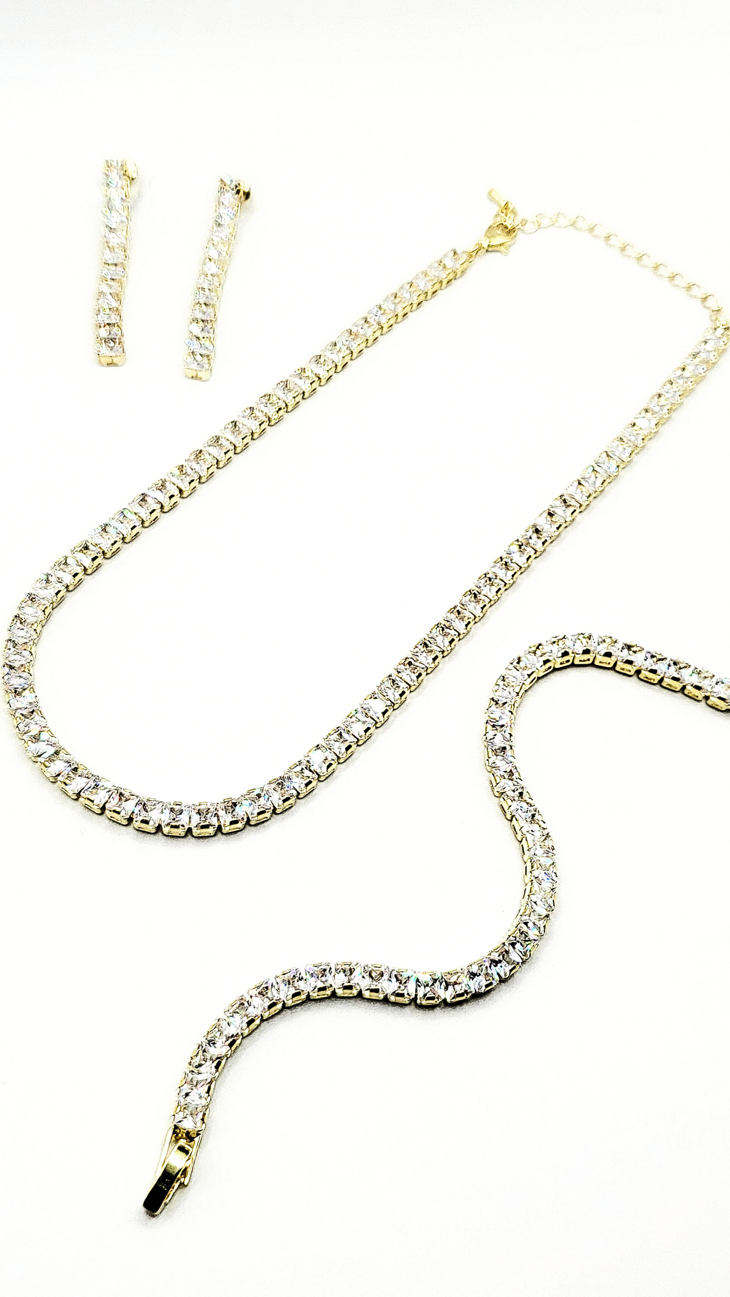 Square Cut Crystal Tennis Necklace Trio Set