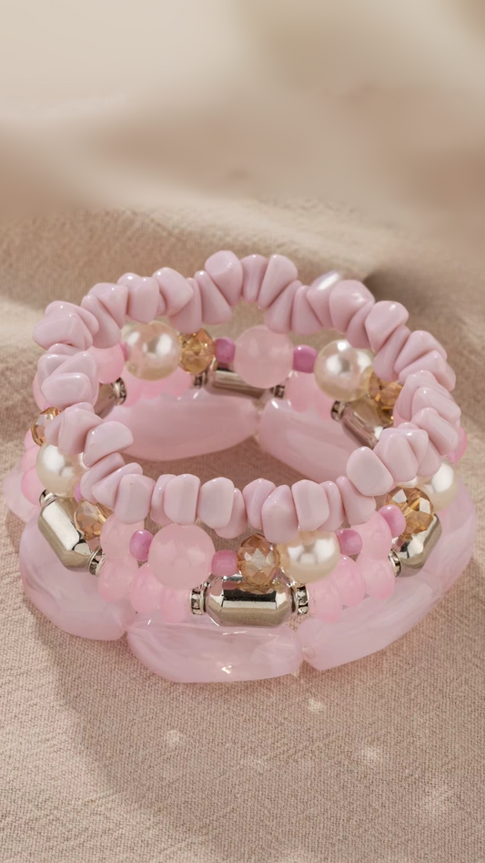 Pearl Charm Ceramic Beaded Bracelet Set