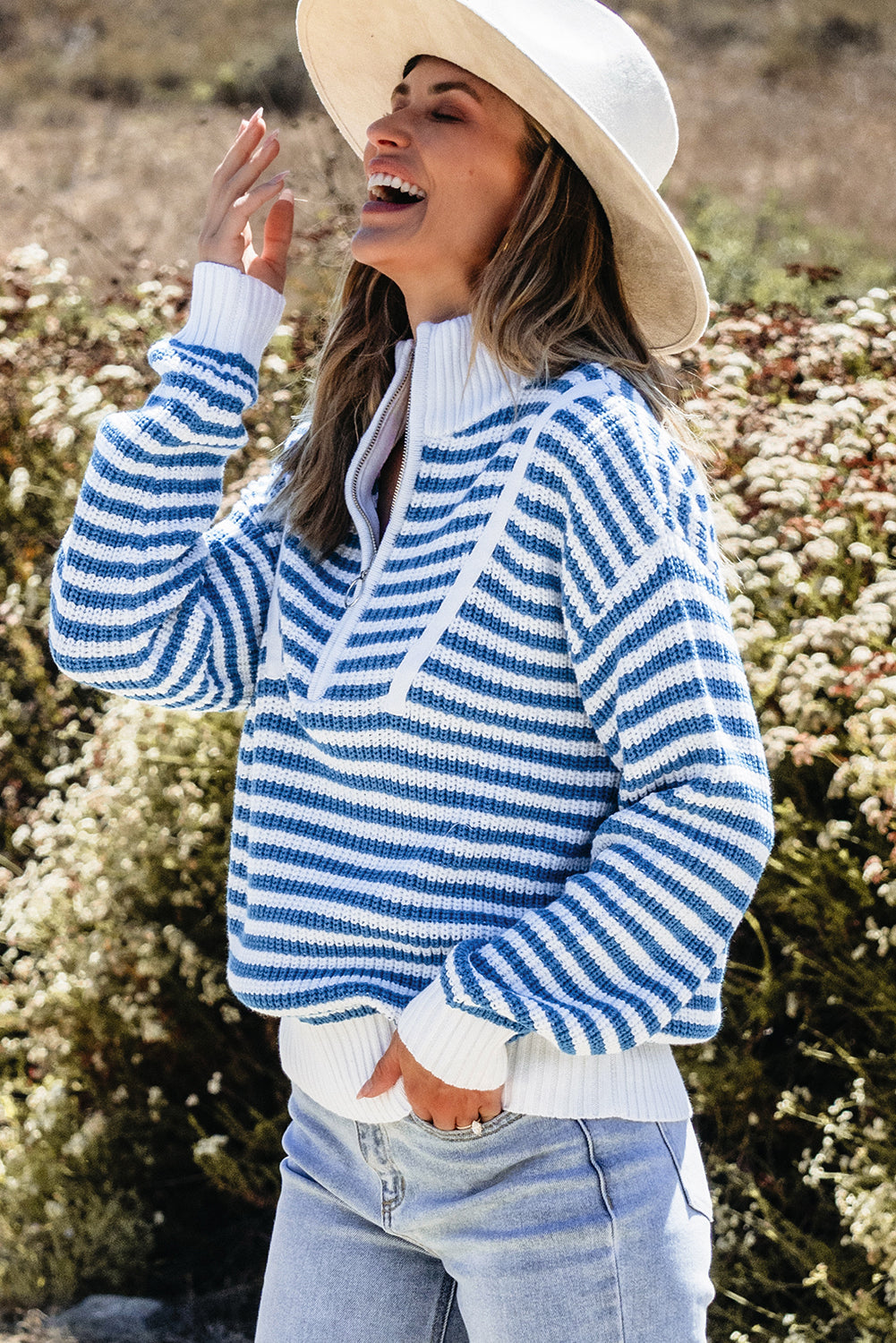 Quinn Stripe Zip Up Collar Sweater-2