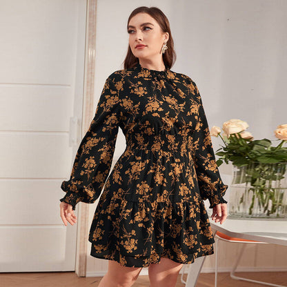 Women’s Floral Ruffle Dress – Turtleneck & Puff Sleeves | Elegant Vintage Style