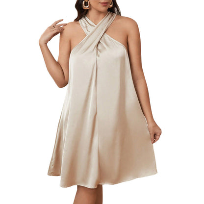 Women's Mid-Length Satin Sling Nightdress