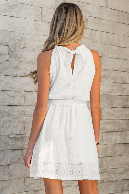 Reyna Lace Sleeveless Knot Back Mini Dress-1
