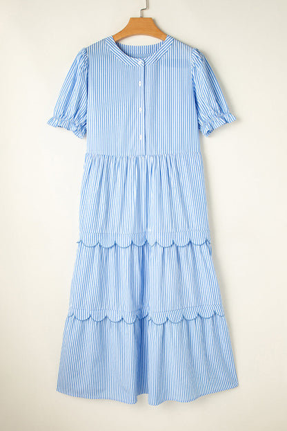 Noah Stripe Tiered Scallop Long Dress-2