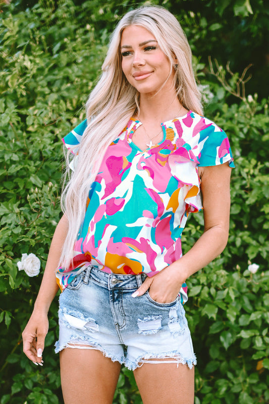Noemi Notched Neck Flutter Sleeve Blouse-0
