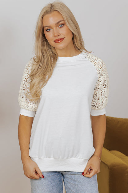 Paulina Lace Crochet Short Sleeve Top-0