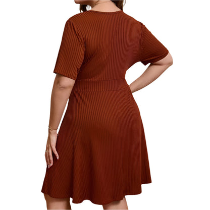 Plus Size Deep V-Neck Waist Elegant European & American Style Women's Dress