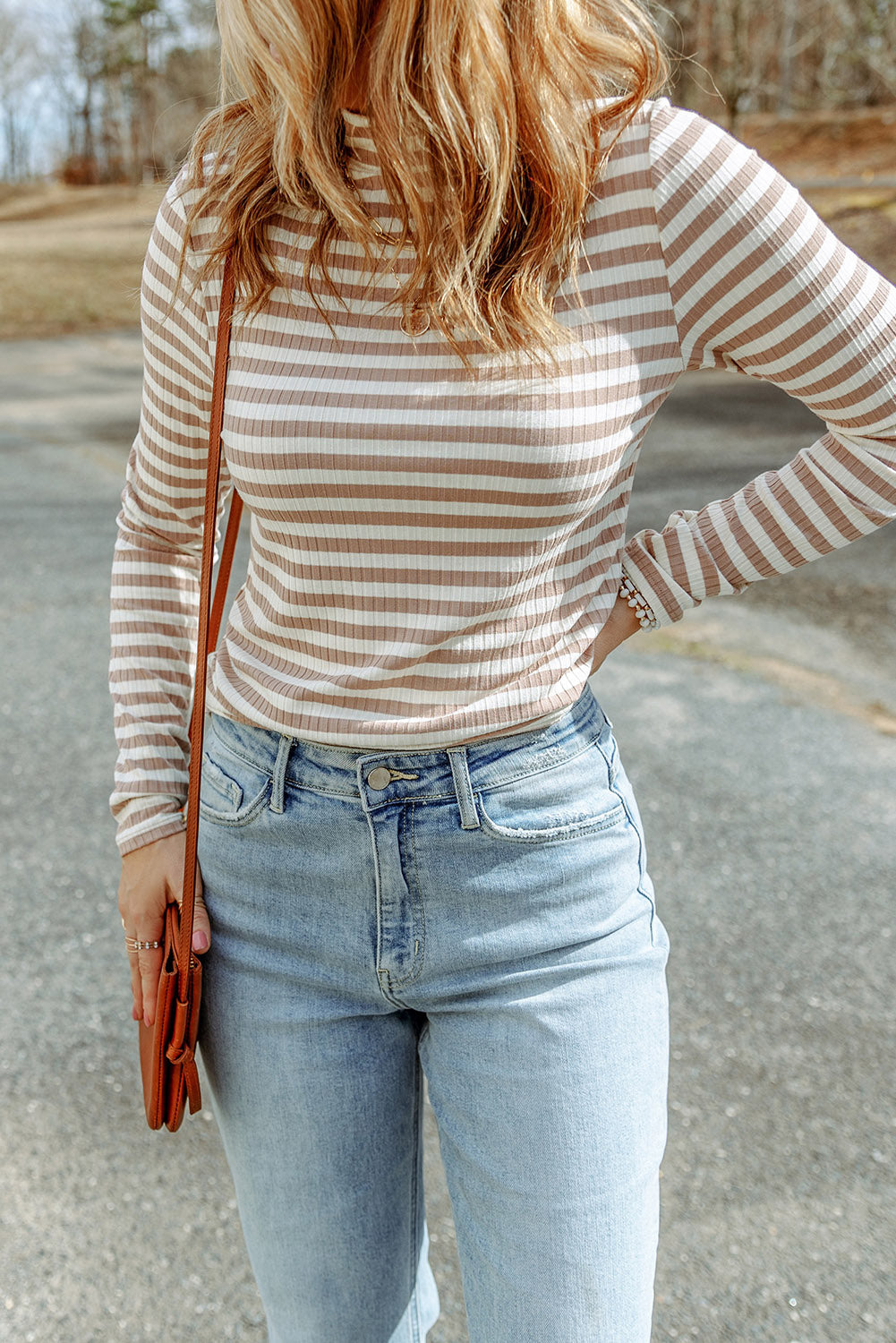 Striped Textured Knit Long Sleeve Tee-4