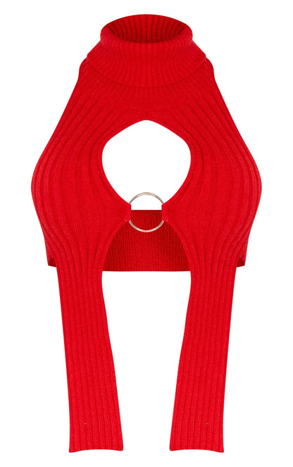 Shape Cream Knit Cut Out Ring Detail Crop Top