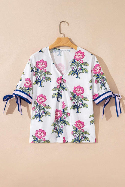 White Floral Summer Blouse-3