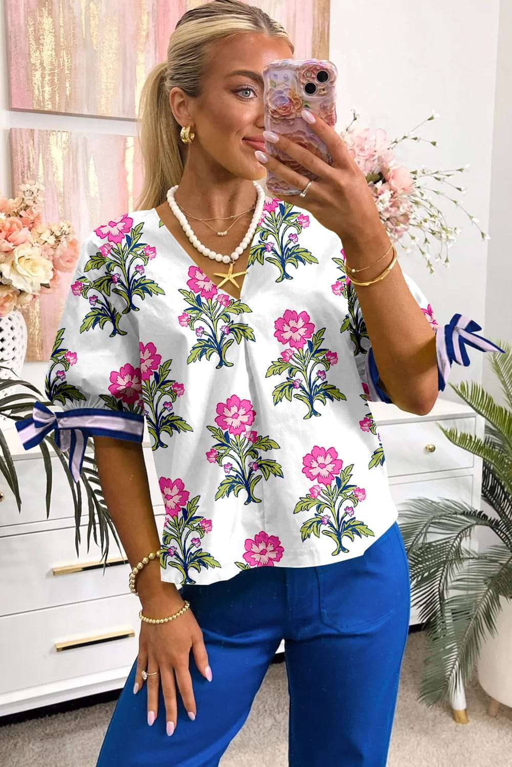 White Floral Summer Blouse-2