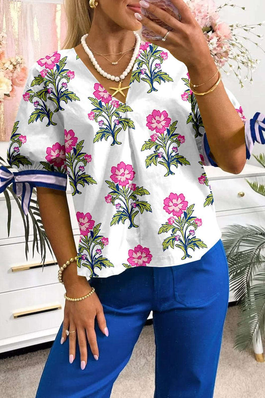 White Floral Summer Blouse-0