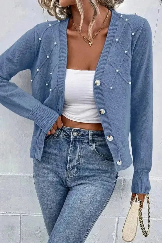 Posh Pearl Button Cardigan-0