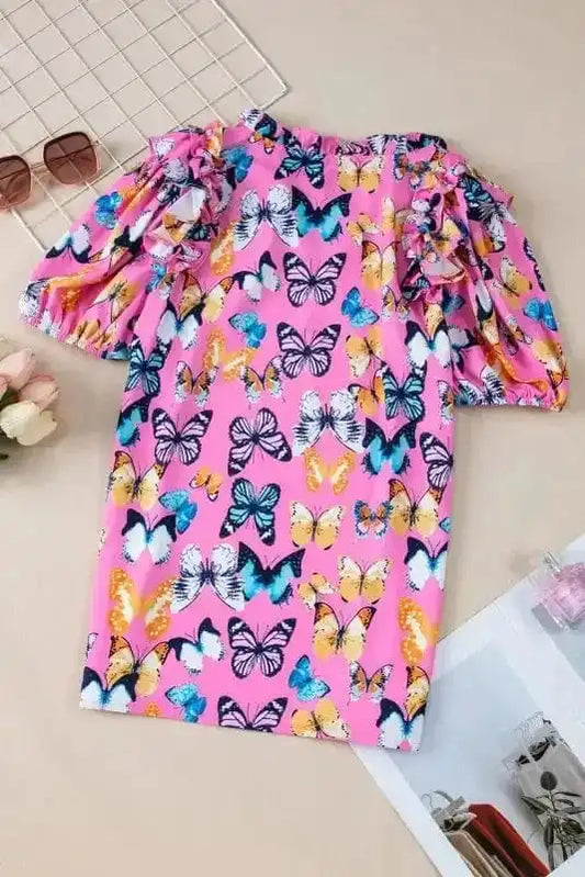 Ruffled Sleeve Butterfly Blouse