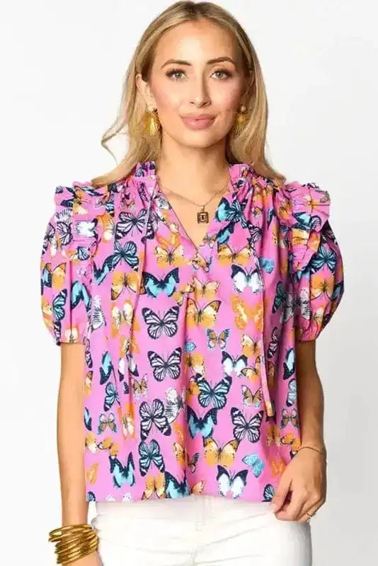 Ruffled Sleeve Butterfly Blouse