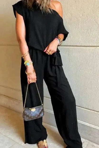 Shadow Check One Shoulder Jumpsuit-2