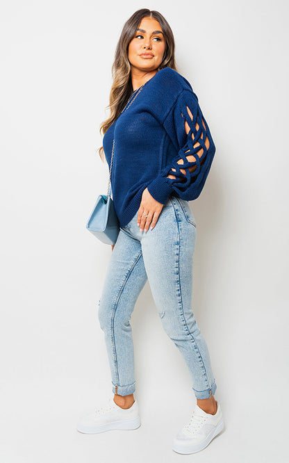Cable Knit Jumper with Cut Out Detail-2