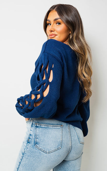 Cable Knit Jumper with Cut Out Detail-1