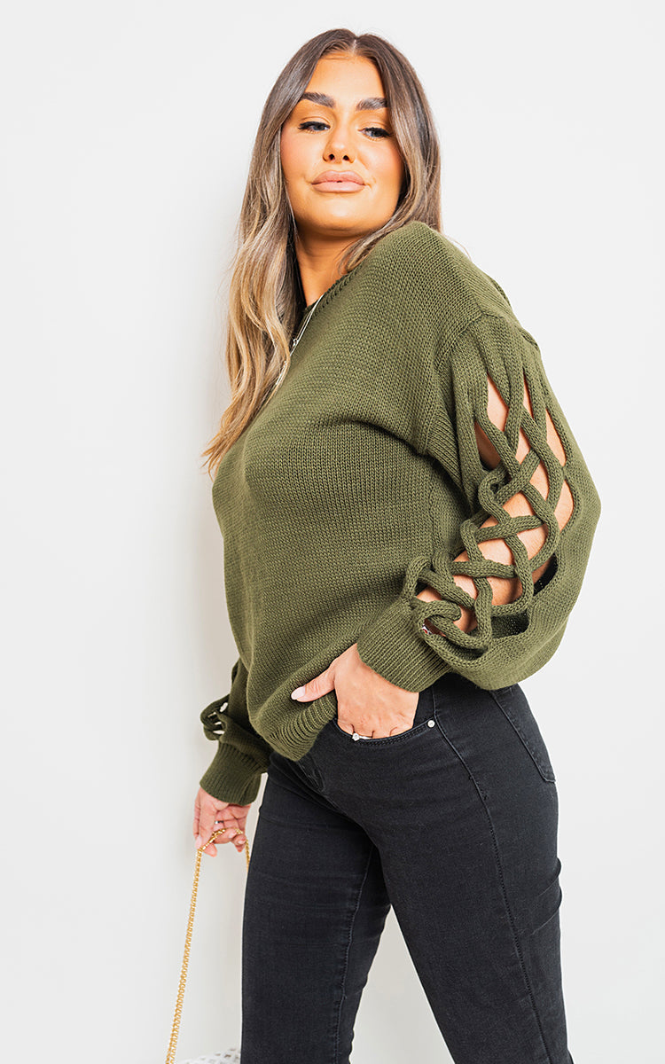 Cable Knit Jumper with Cut Out Detail-4