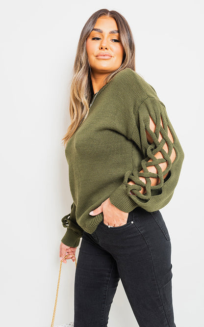 Cable Knit Jumper with Cut Out Detail-4