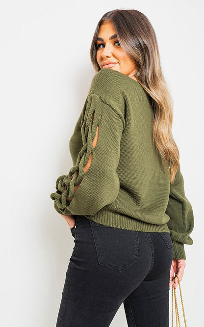 Cable Knit Jumper with Cut Out Detail-5
