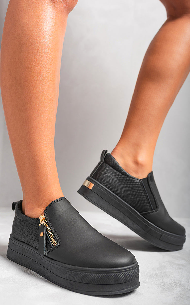 Zipper Decor Slip On Trainers-3