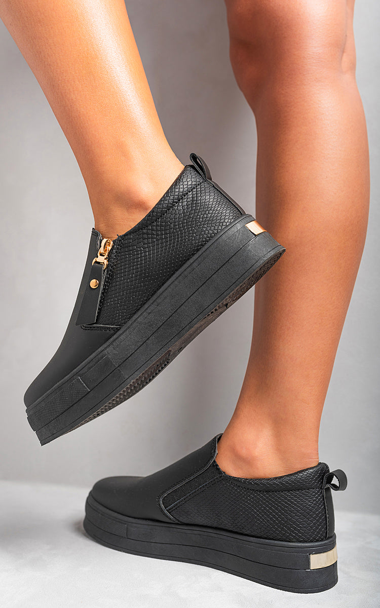 Zipper Decor Slip On Trainers-4