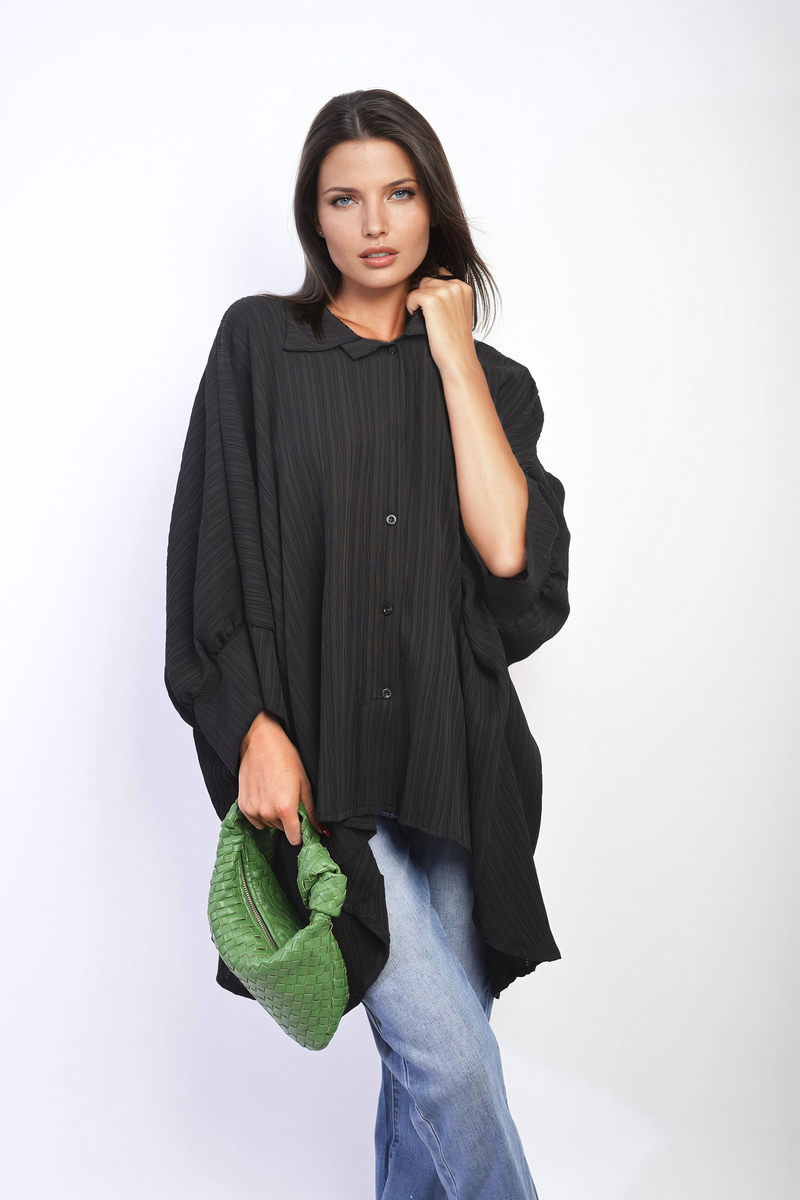 Oversized Long Sleeve Button Front Top-7