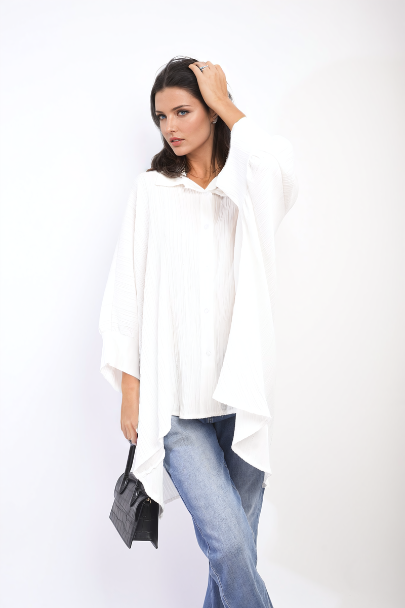 Oversized Long Sleeve Button Front Top-5