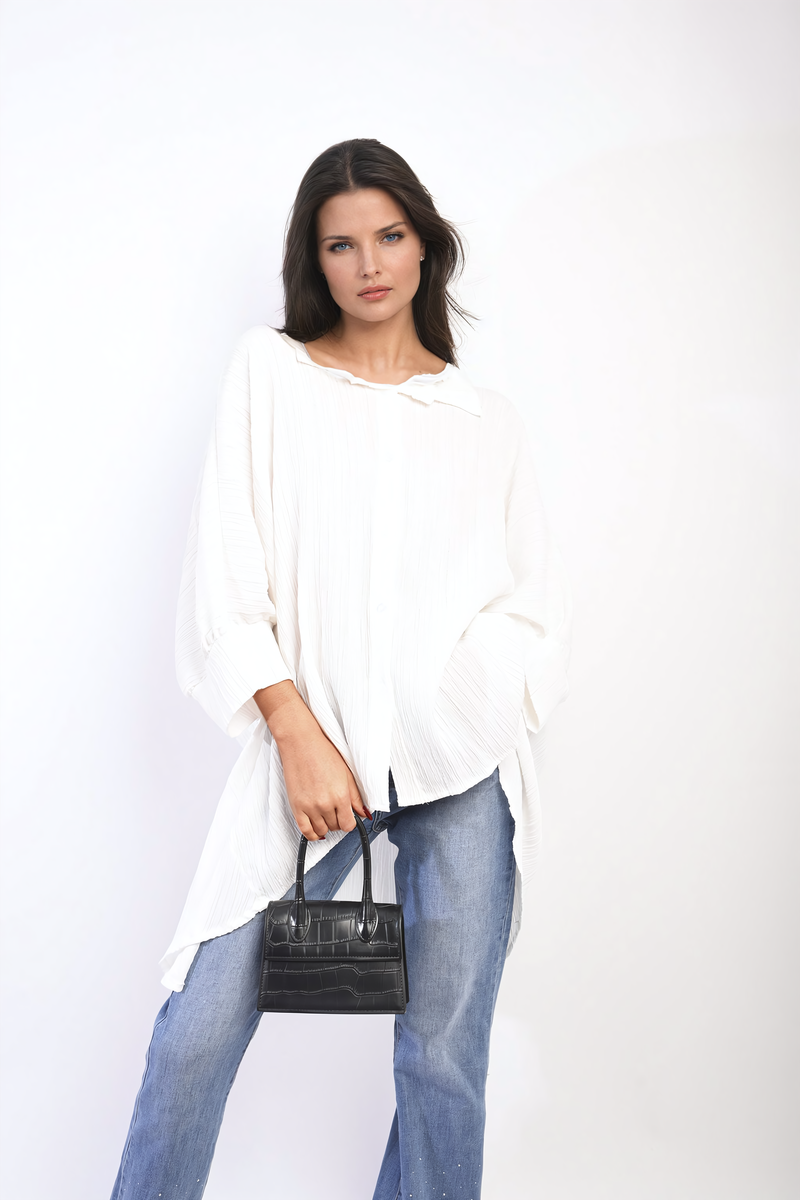 Oversized Long Sleeve Button Front Top-4