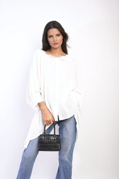 Oversized Long Sleeve Button Front Top-4
