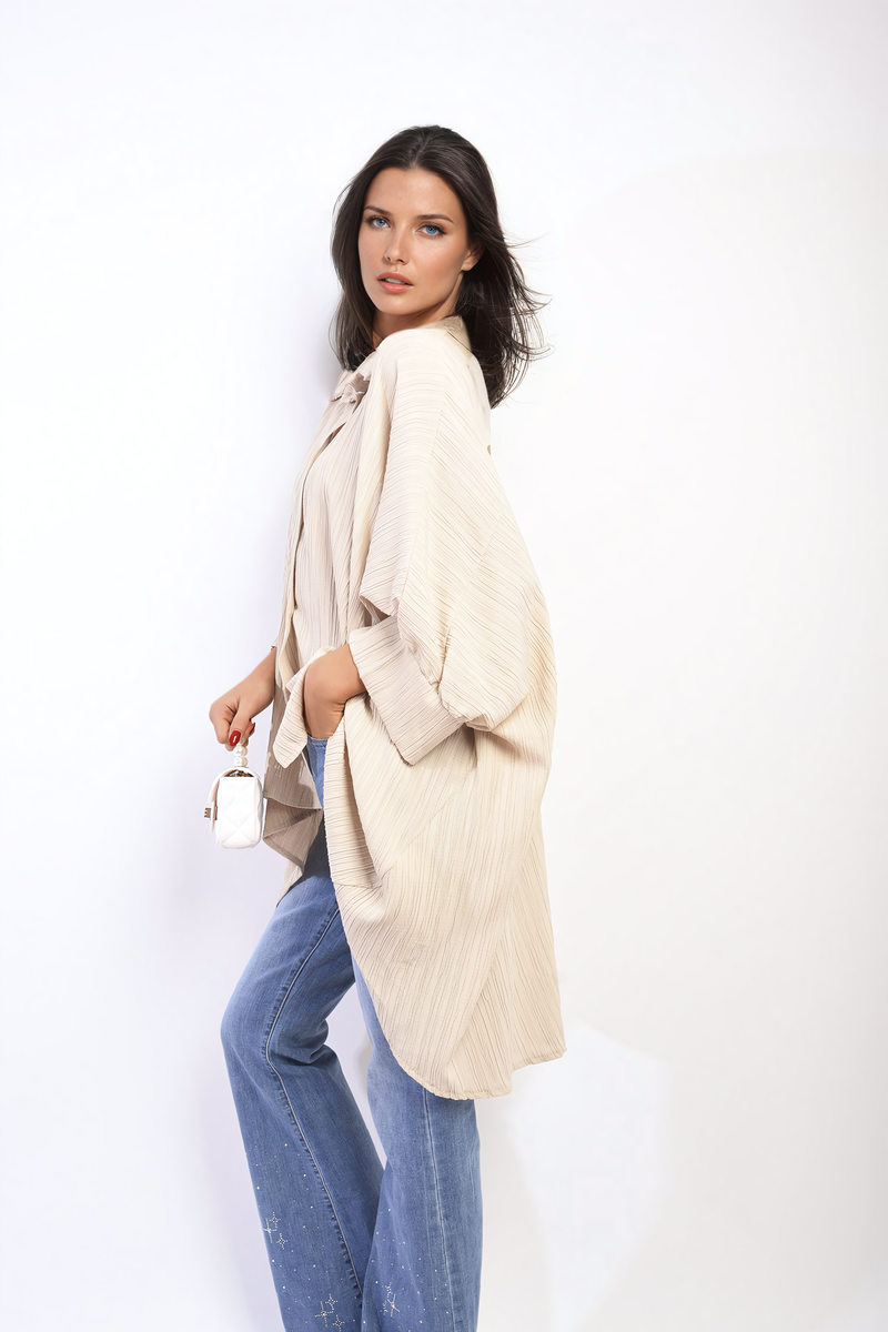 Oversized Long Sleeve Button Front Top-1